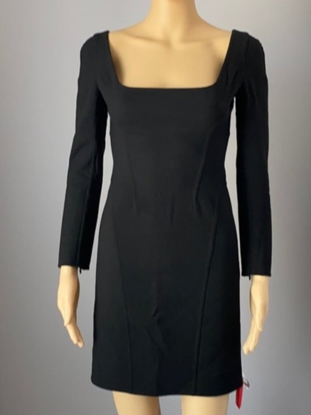 New DSQUARED wool blend square neck fitted long sleeve structured mini dress